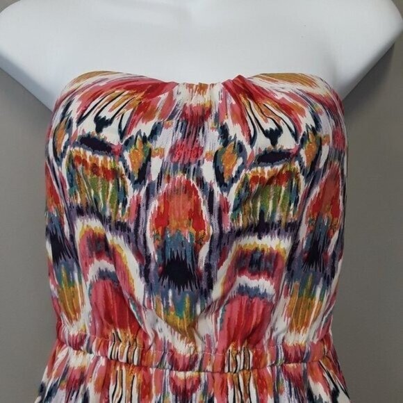 BB Dakota Womens Hi Low Strapless Dress Size Medium Multi Abstract Artsy BOHO - Picture 3 of 7